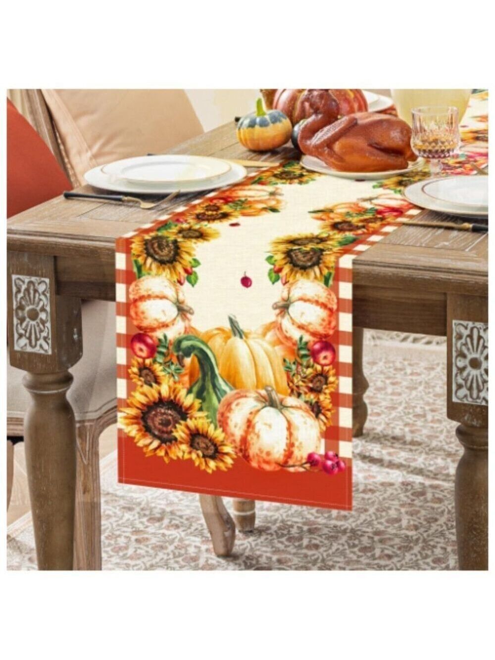 Softalker Table Runner, Fall Harvest Pumpkins & Sunflowers NWT